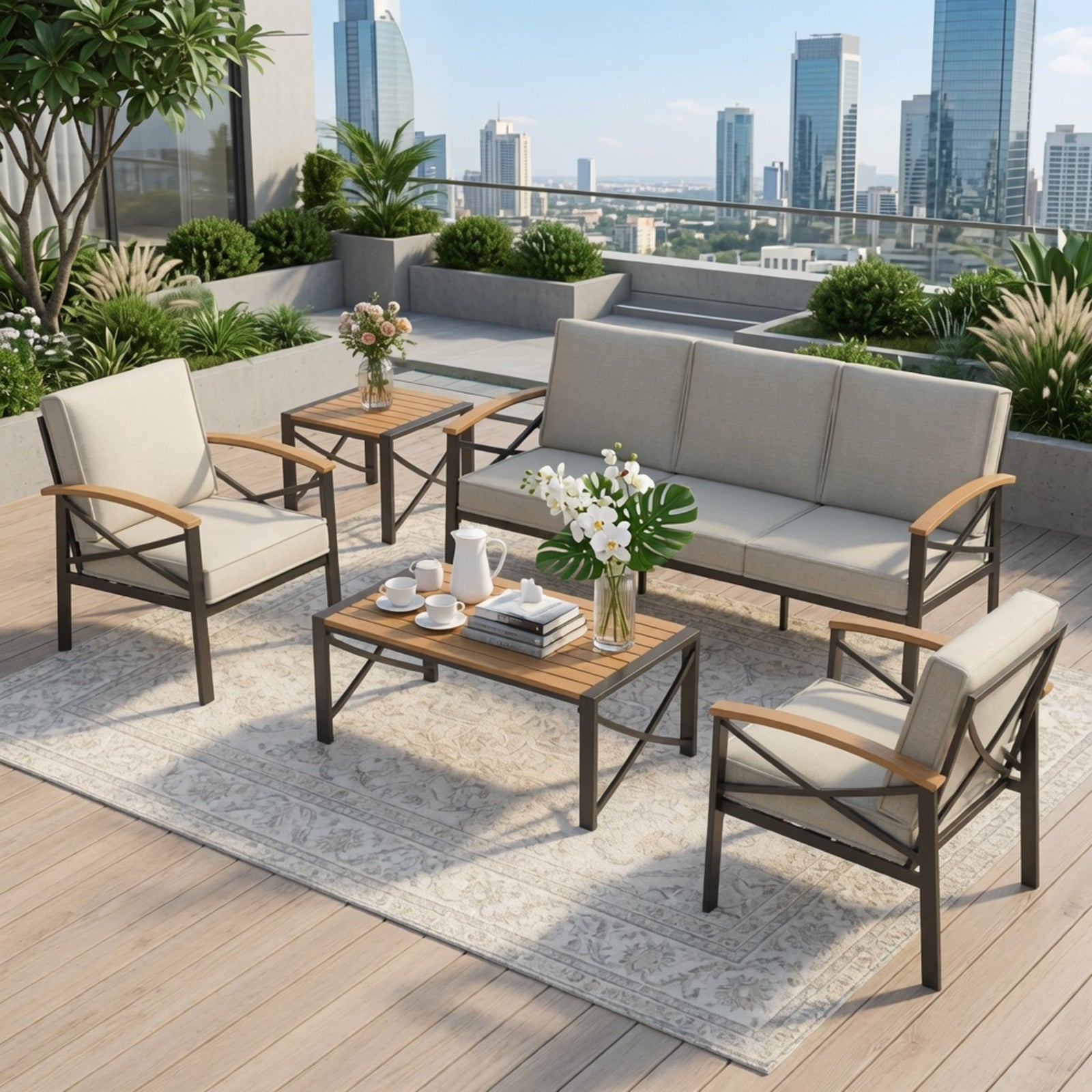 18.9" Black Square Side Heavy-Duty Metal Outdoor Patio End Table - product image 8