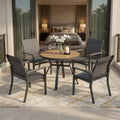 5-Piece Grey Patio Dining Set, 4-Seat All-Weather Heavy Duty HDPS Aluminum Round Table and Textilene Metal Patio Chairs
