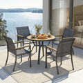 5-Piece Grey Aluminum Patio Dining Set, 4-Seat All-Weather Heavy Duty HDPS Round Table and Textilene Patio Chairs