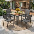 5-Piece Grey Patio Dining Set, 4-Seat All-Weather Heavy Duty HDPS Aluminum Square Table and Textilene Metal Patio Chairs