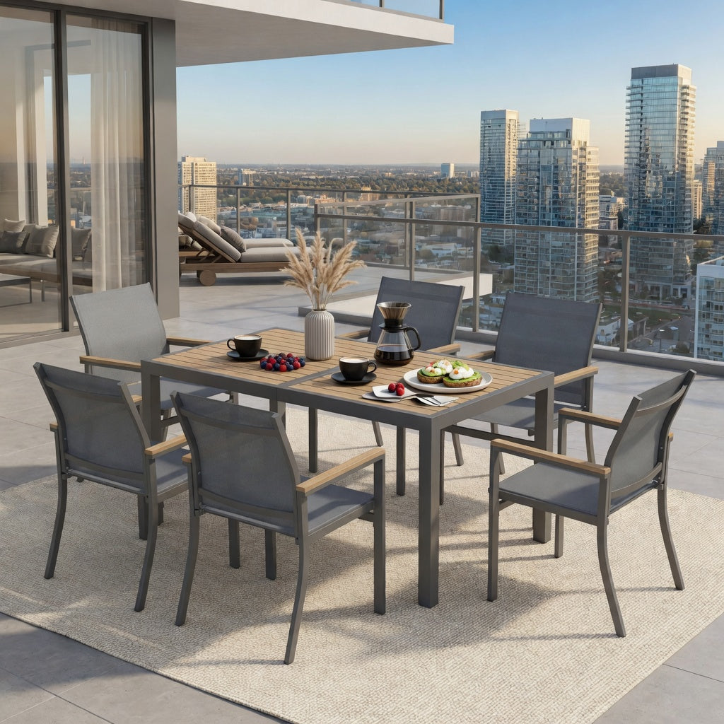 Set of 6 , Grey Aluminum Outdoor Patio Chair, All Weather Textilene Patio Chairs