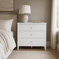 White | 32" Fluted 3-Drawer Nightstand in a styled room setting | EMOOTTOO