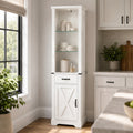 EMOOTTOO 75" Tall White Farmhouse Pantry Cabinet with LED Lights & Barn Door