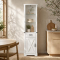EMOOTTOO 75" Tall White Farmhouse Pantry Cabinet with LED Lights & Barn Door