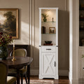 EMOOTTOO 75" Tall White Farmhouse Pantry Cabinet with LED Lights & Barn Door
