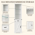EMOOTTOO 75" Tall White Farmhouse Pantry Cabinet with LED Lights & Barn Door