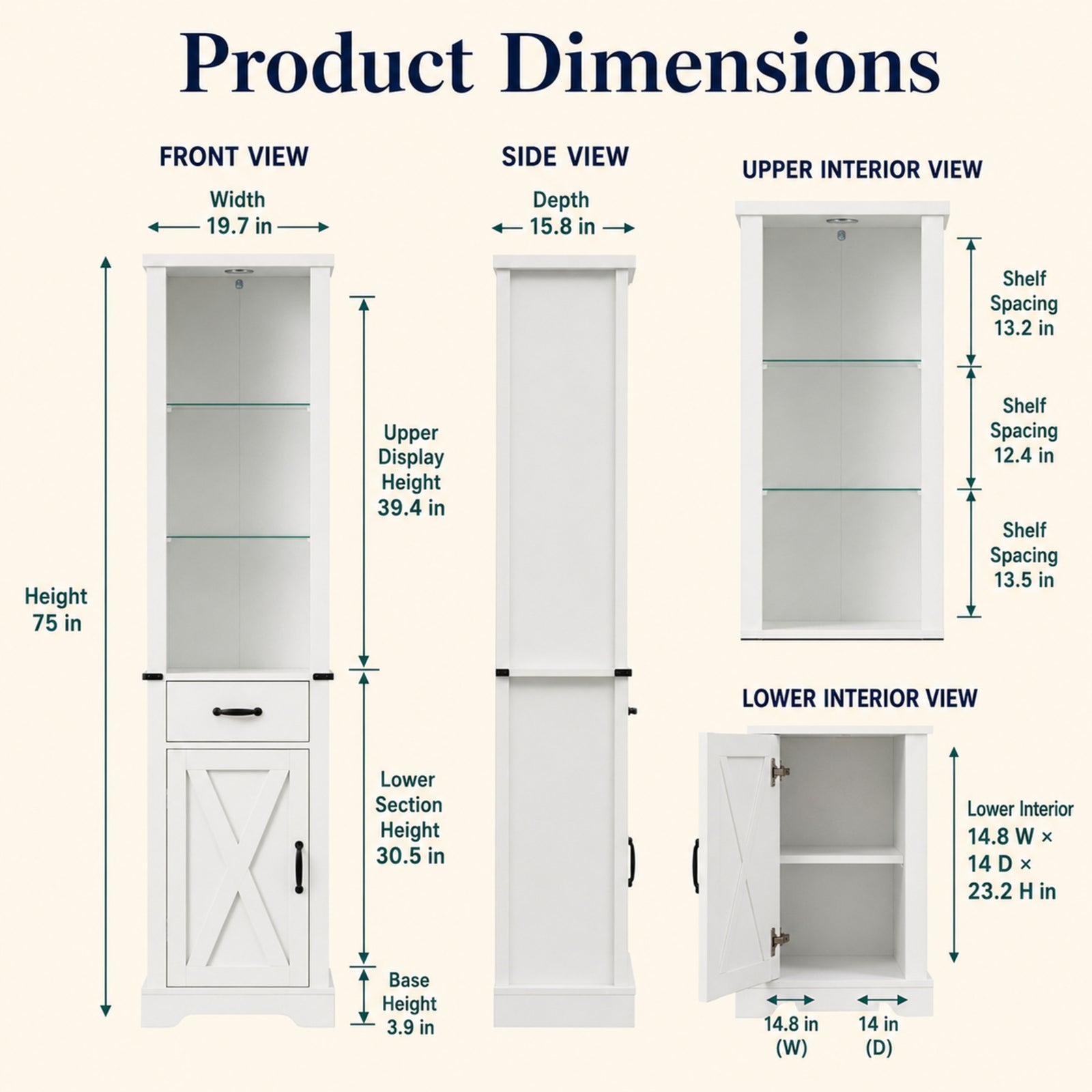 EMOOTTOO 75" Tall White Farmhouse Pantry Cabinet with LED Lights & Barn Door
