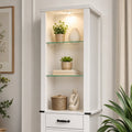 EMOOTTOO 75" Tall White Farmhouse Pantry Cabinet with LED Lights & Barn Door