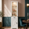 EMOOTTOO 75" Tall White Farmhouse Pantry Cabinet with LED Lights & Barn Door
