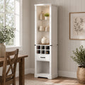 EMOOTTOO 75" Tall White Farmhouse Pantry Cabinet with LED Lights & Wine Rack