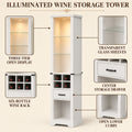 EMOOTTOO 75" Tall White Farmhouse Pantry Cabinet with LED Lights & Wine Rack