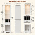 EMOOTTOO 75" Tall White Farmhouse Pantry Cabinet with LED Lights & Wine Rack