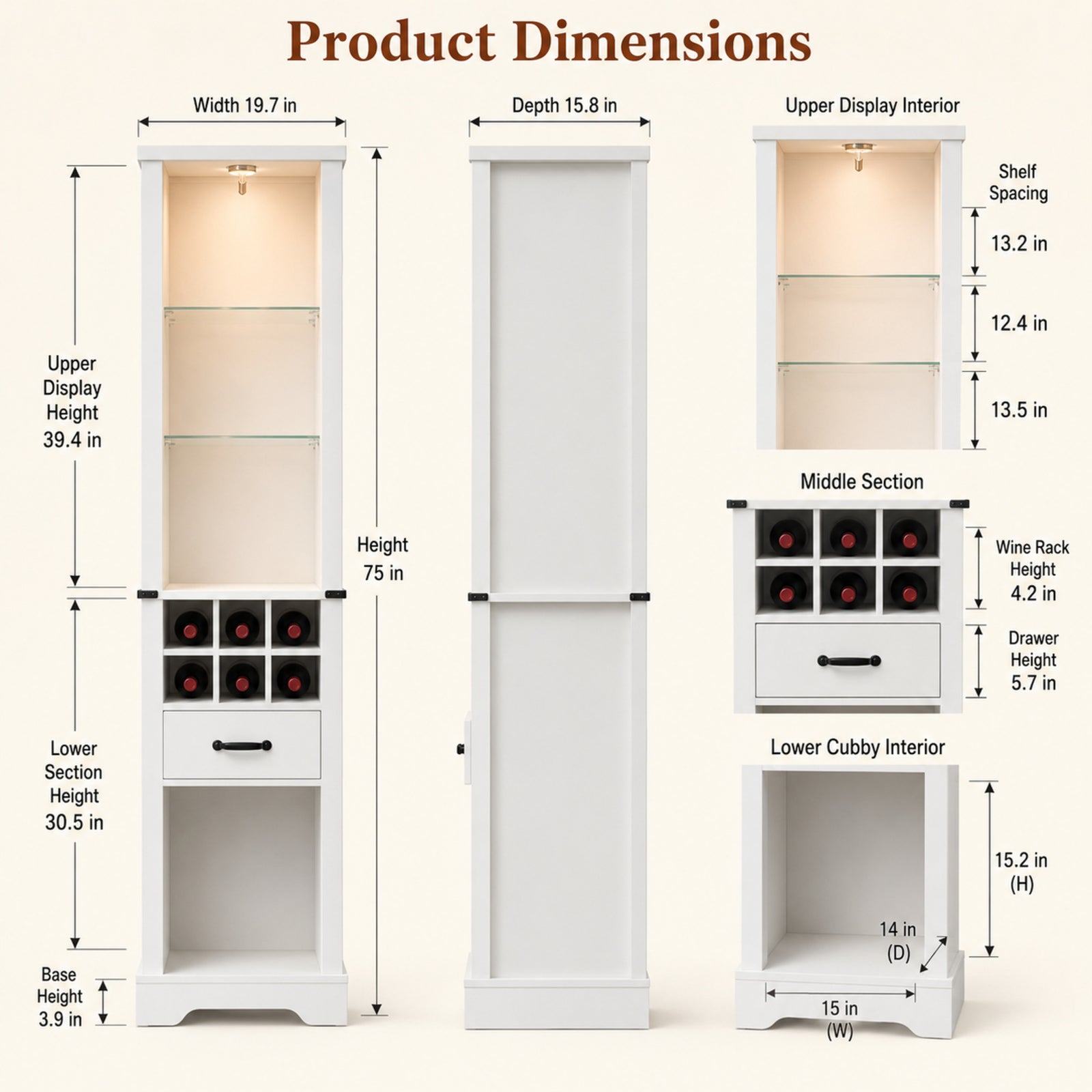 EMOOTTOO 75" Tall White Farmhouse Pantry Cabinet with LED Lights & Wine Rack