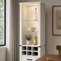 EMOOTTOO 75" Tall White Farmhouse Pantry Cabinet with LED Lights & Wine Rack