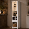 EMOOTTOO 75" Tall White Farmhouse Pantry Cabinet with LED Lights & Wine Rack