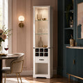 EMOOTTOO 75" Tall White Farmhouse Pantry Cabinet with LED Lights & Wine Rack