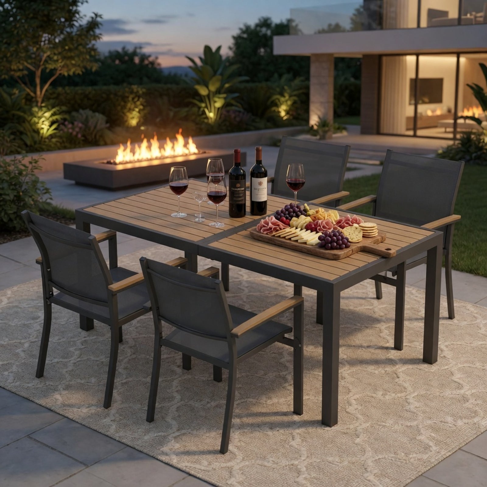 Set of 4 , Grey Aluminum Outdoor Patio Chair, All Weather Textilene Patio Chairs
