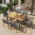 7-Piece Grey Aluminum Patio Dining Set, 6-Seat All-Weather Heavy Duty HDPS Rectangle Table and Textilene Patio Chairs