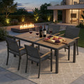 5-Piece Grey Aluminum Patio Dining Set, 4-Seat All-Weather Heavy Duty HDPS Rectangle Table and Textilene Patio Chairs
