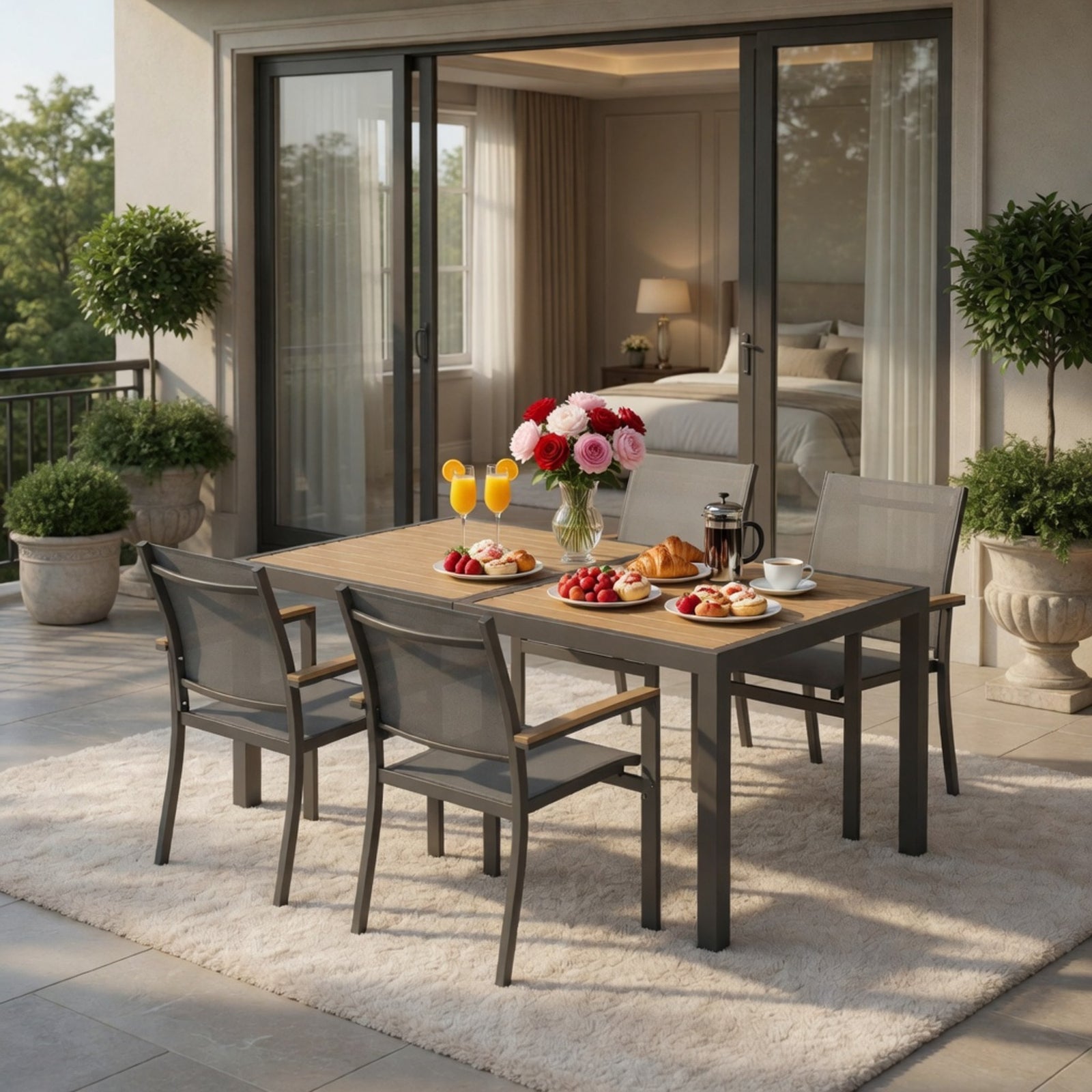 Set of 4 , Grey Aluminum Outdoor Patio Chair, All Weather Textilene Patio Chairs