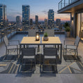 7-Piece Grey Patio Dining Set, 6-Seat All-Weather Heavy Duty HDPS Aluminum Rectangle Table and Textilene Metal Patio Chairs