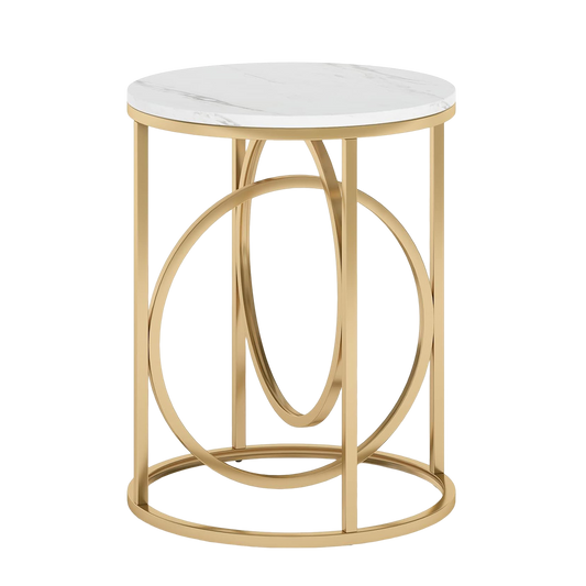 20" Round Modern Side Table – White Marble Top with Gold Metal Frame, 26" Tall Narrow Accent Table/Nightstand for Living Room, Bedroom