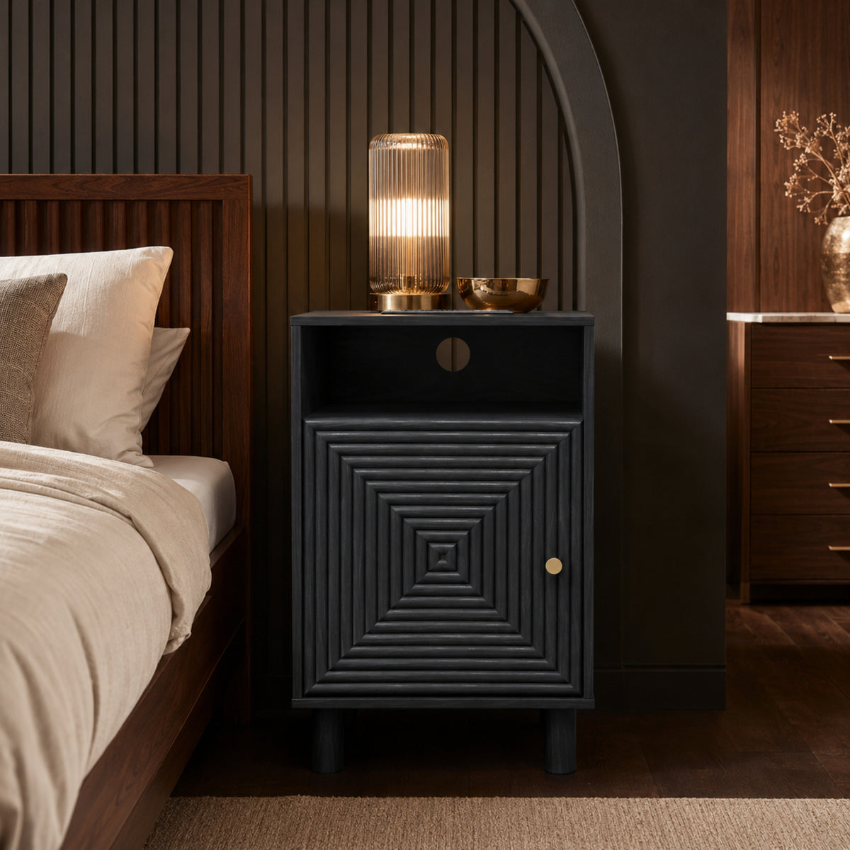 Black | EMOOTTOO 15.7" Nightstand with Charging Station & Storage - product view 13
