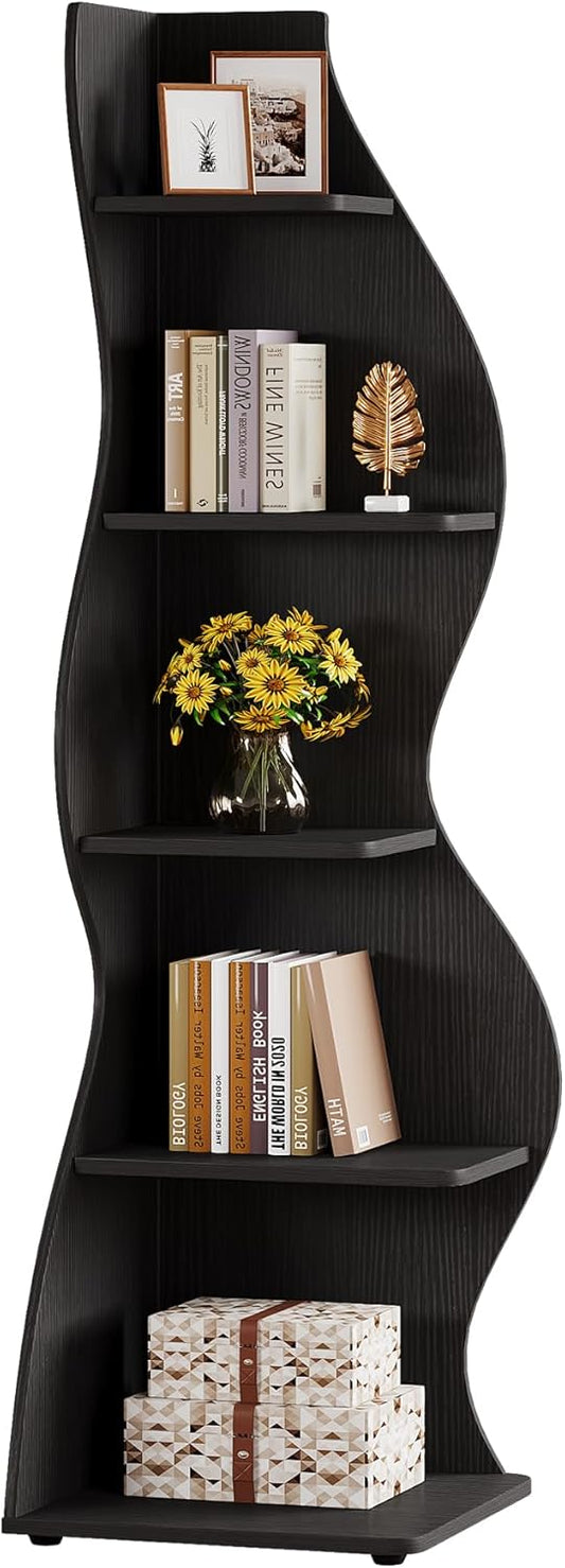 Black | EMOOTTOO 70-inch Wavy Corner Shelf - product view