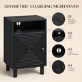 Black | EMOOTTOO 15.7" Nightstand with Charging Station & Storage - product view 8
