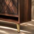 EMOOTTOO Mid-Century Modern 6-Tier Shoe Cabinet with Herringbone Carved Doors, Walnut, 13.77" Wide