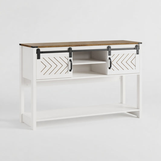 46" Modern Farmhouse Entryway Table with Storage & Sliding Barn Door, White & Rustic Oak - product image 2