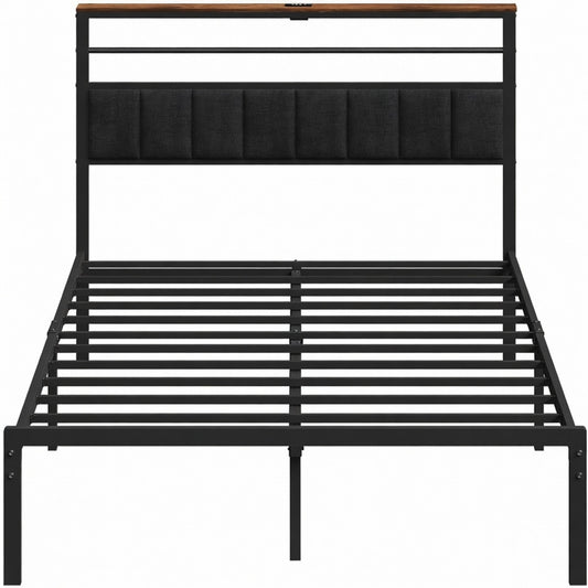 Emootto 60.4"x 84.7" Black Queen Platform Bed Frame with Charging Station & Headboard - View 2