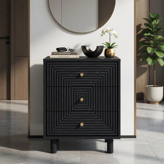 Emootto 18.7” Width Black 3 Drawer Nightstand - Modern Wood Chest with Solid Legs - View 1
