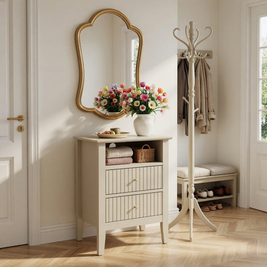 Emootto 18" Beige Fluted Nightstand with 2 Drawers - Modern Bedroom Sofa Side Table - View 1
