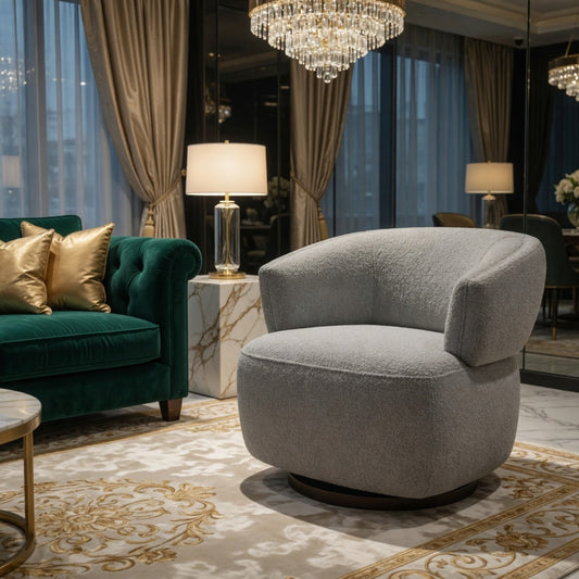 32" Swivel Barrel Accent Chair, Fully Assembled 360° Oversized Club Chair, Grey - product image 1