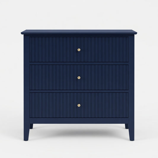 Emootto 32" Wide Blue Fluted 3-Drawer Nightstand, Large Modern Bedroom End Table - View 2