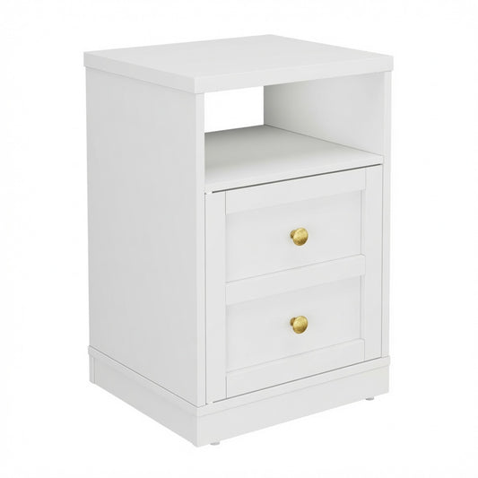 Emootto Set of 2, 15.7” Width White Wood Nightstand with Door & Shelf, Faux 2-Drawer Modern Side Table - View 2
