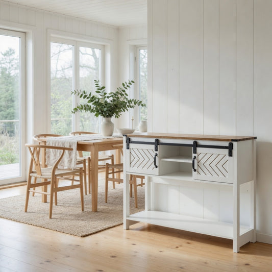 46" Modern Farmhouse Entryway Table with Storage & Sliding Barn Door, White & Rustic Oak - product image 1