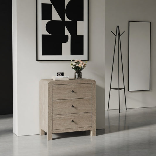 Emootto 23.6” Width Natural Wood 3 Drawer Chest of Drawers - Modern Rounded Corner Design - View 1