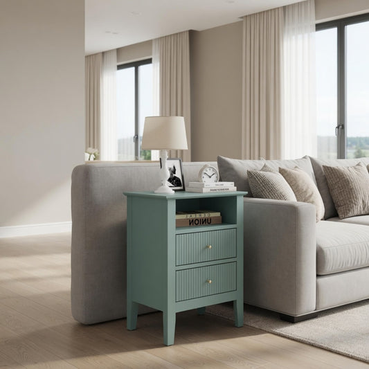 Emootto 18" Green Fluted Nightstand with 2 Drawers - Modern Bedroom Sofa Side Table - View 1