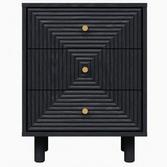 Emootto 18.7” Width Black 3 Drawer Nightstand - Modern Wood Chest with Solid Legs - View 2