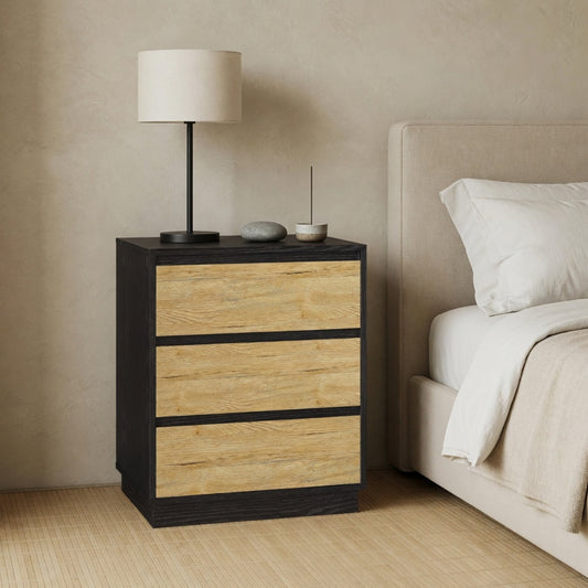 Emootto 23.6" Black & Brown Nightstand with 3 Drawers - Modern Bedside End Table - View 1