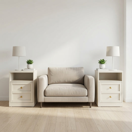 Emootto Set of 2, 15.7” Width Beige Wood Nightstand with Door & Shelf, Faux 2-Drawer Modern Side Table - View 1