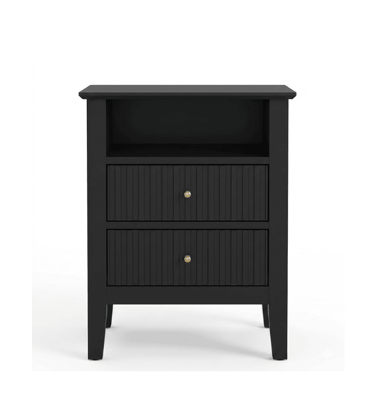 Emootto 18" Fluted 2-Drawer Nightstand Set of 2, Modern Black End Table with Storage - View 2