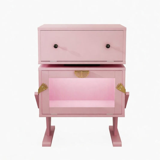 Emootto 20.7" Wide Pink Robot LED Nightstand with 360° Rotating Drawer - Modern End Table - View 2