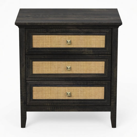 Emootto 29.5" Wide Coffee Boho Nightstand with 3 Drawers - Tall Rattan End Table - View 2