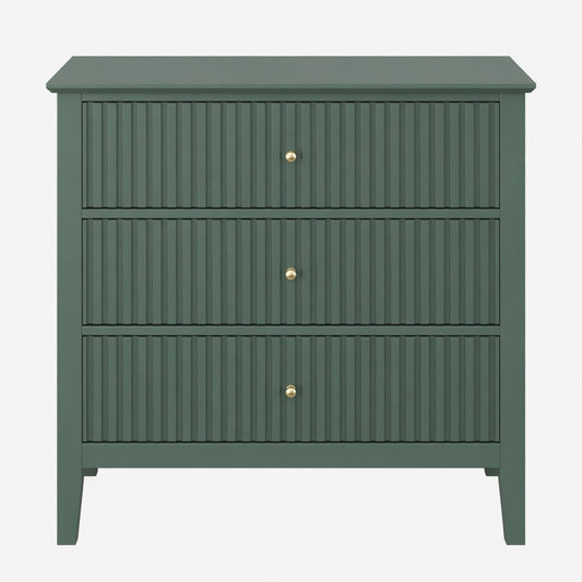 Emootto 32" Wide Green Fluted 3-Drawer Nightstand, Large Modern Bedroom End Table - View 2