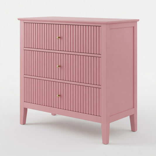 Emootto 32" Wide Pink Fluted 3-Drawer Nightstand, Large Modern Bedroom End Table - View 2