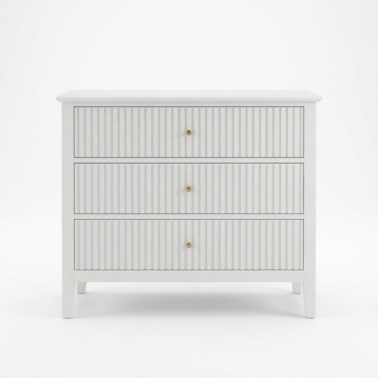 Emootto 32" Wide White Fluted 3-Drawer Nightstand, Large Modern Bedroom End Table - View 2