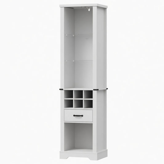 75" Tall White Farmhouse Pantry Cabinet with LED Lights & Wine Rack - product image 2